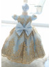 Gold Lace Sky Blue Tulle Fancy Flower Girl Dress